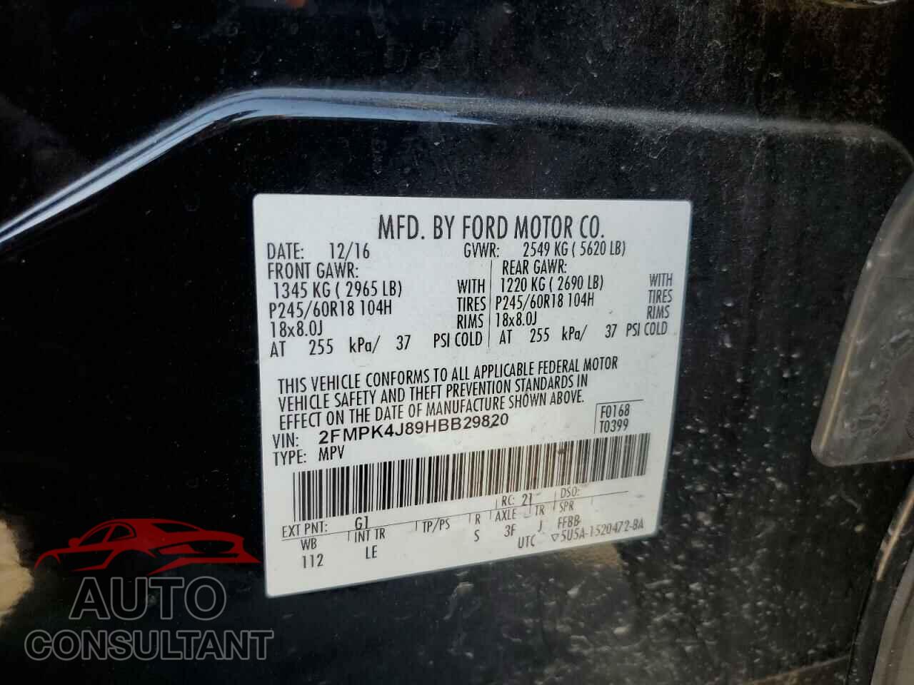 FORD EDGE 2017 - 2FMPK4J89HBB29820