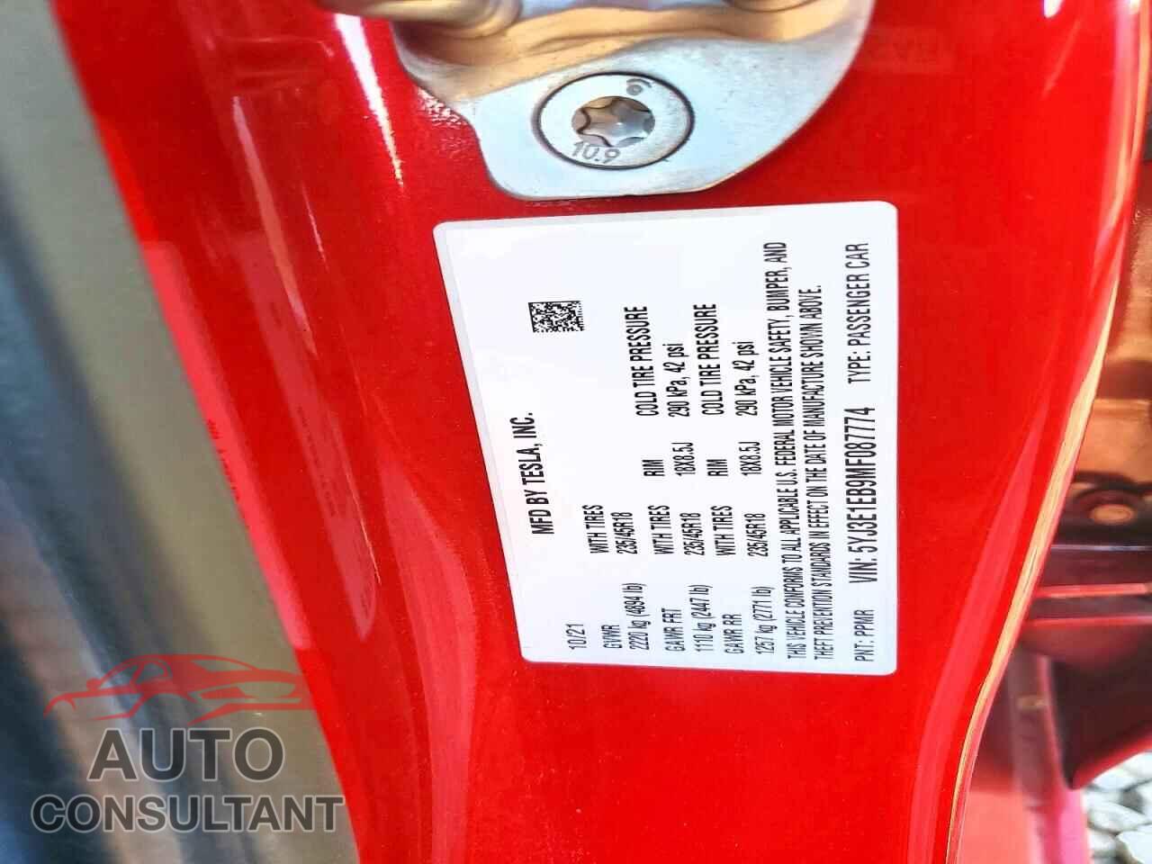 TESLA MODEL 3 2021 - 5YJ3E1EB9MF087774