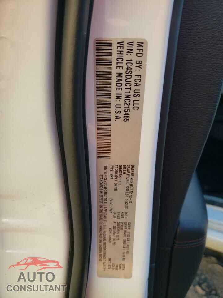DODGE DURANGO 2022 - 1C4SDJCT1NC215465