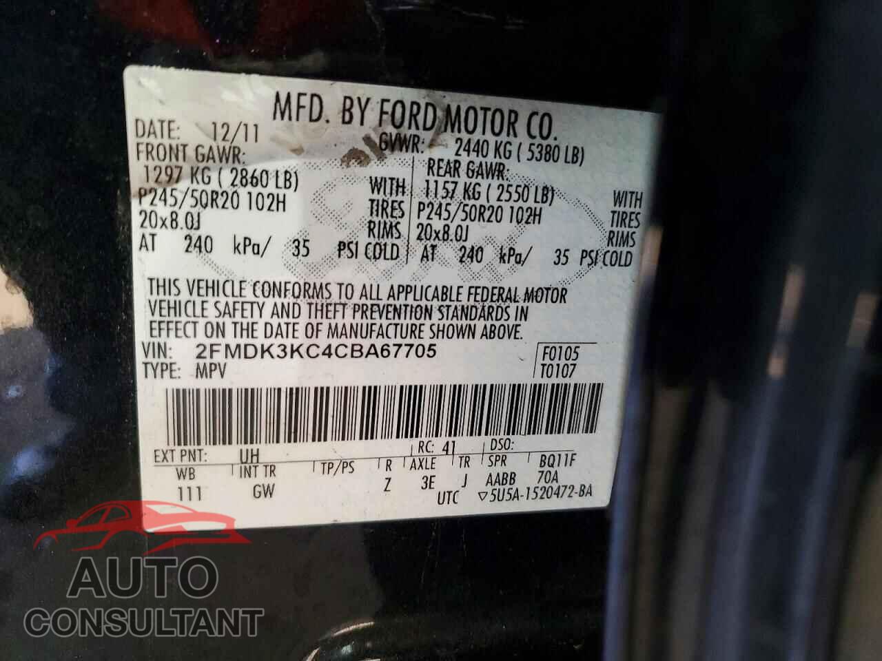 FORD EDGE 2012 - 2FMDK3KC4CBA67705