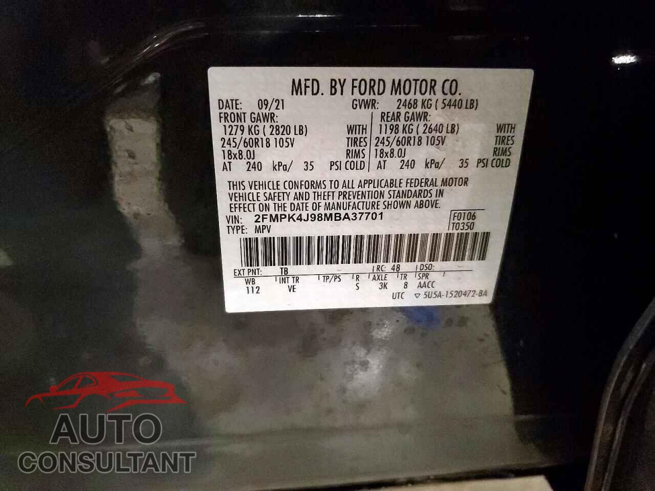 FORD EDGE 2021 - 2FMPK4J98MBA37701