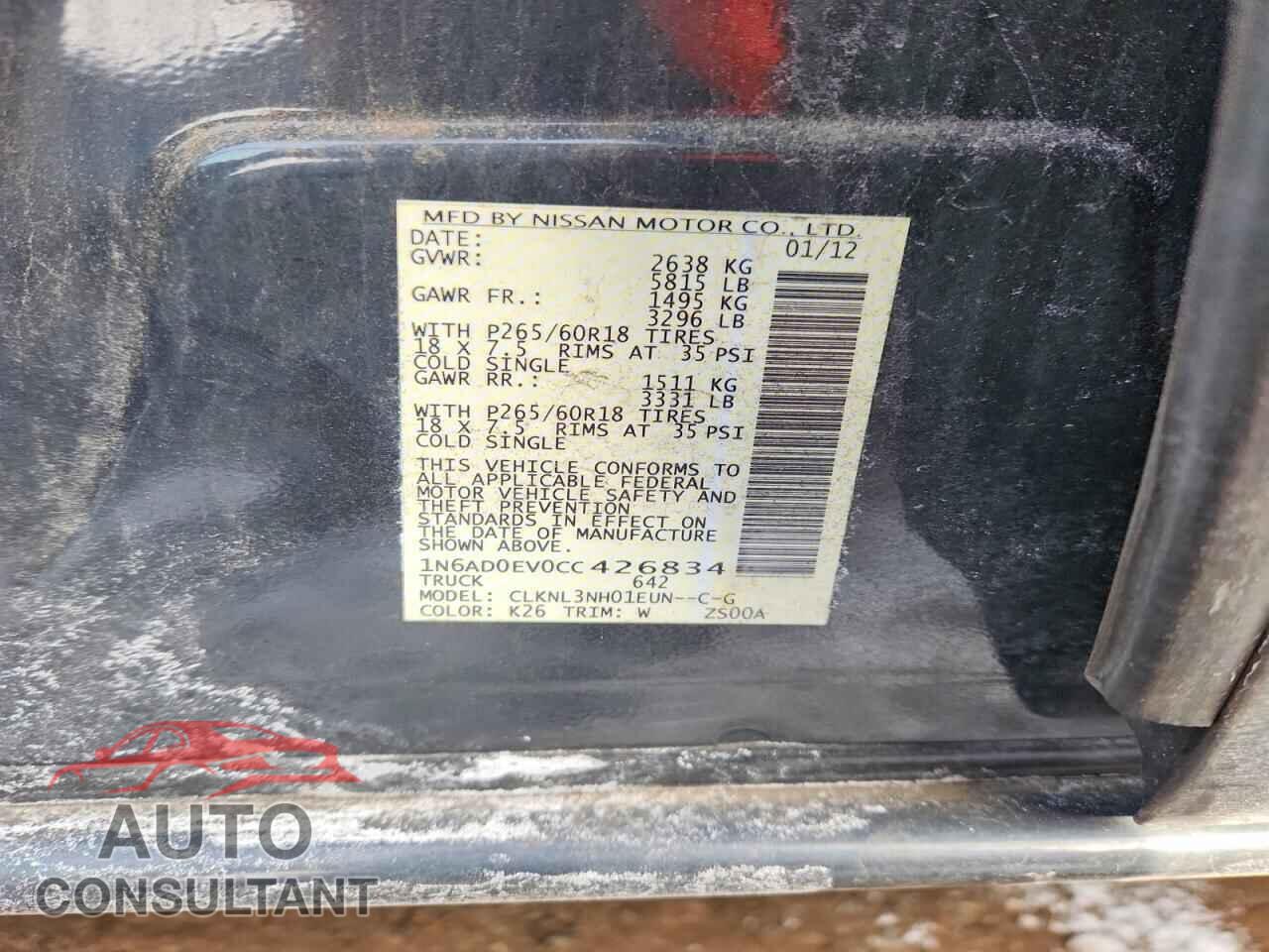 NISSAN FRONTIER 2012 - 1N6AD0EV0CC426834