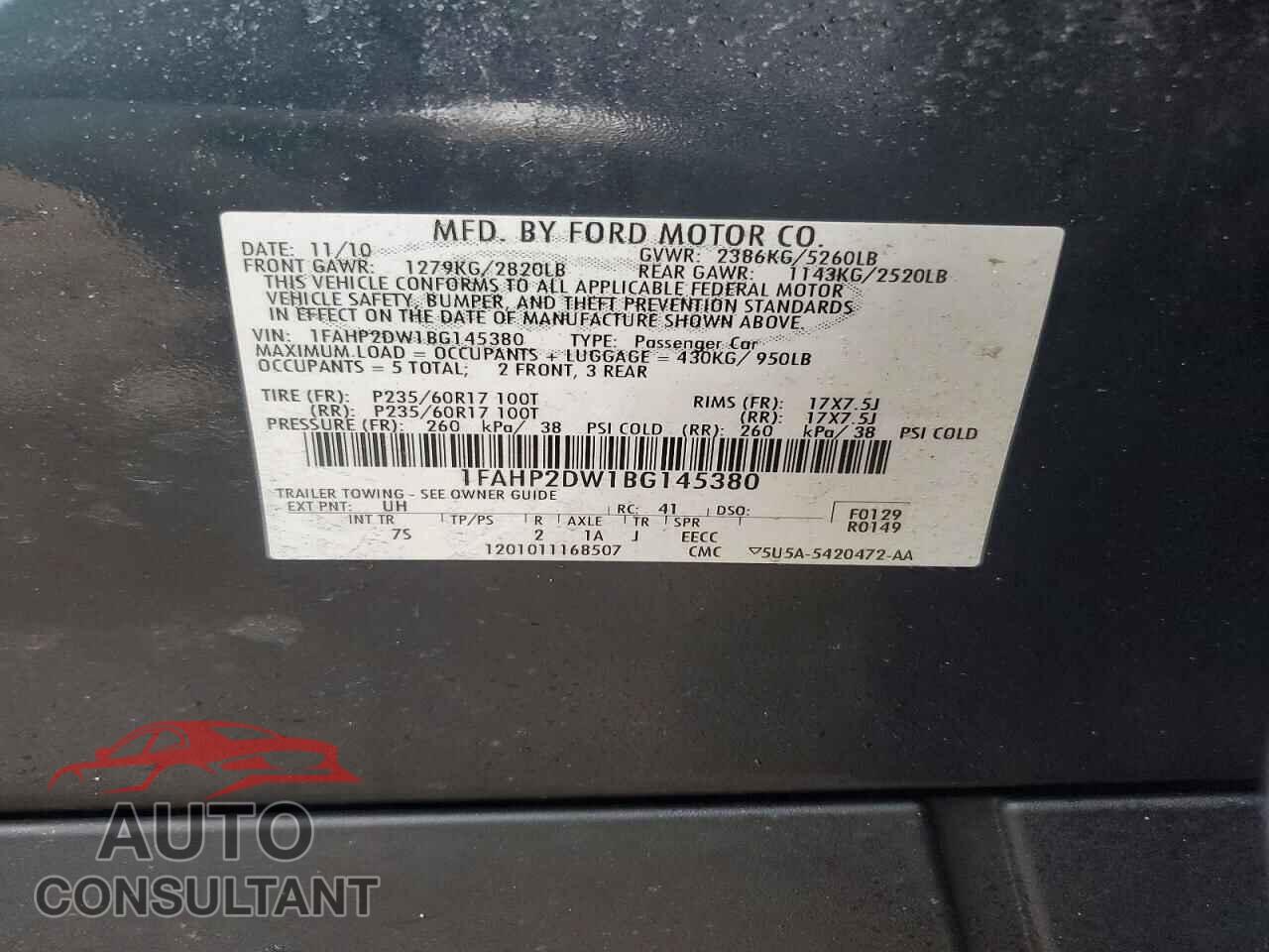 FORD TAURUS 2011 - 1FAHP2DW1BG145380