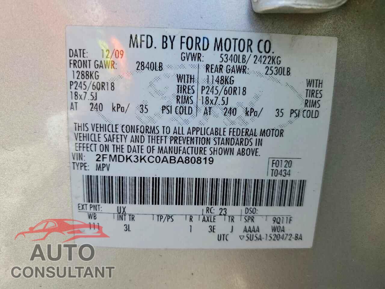 FORD EDGE 2010 - 2FMDK3KC0ABA80819