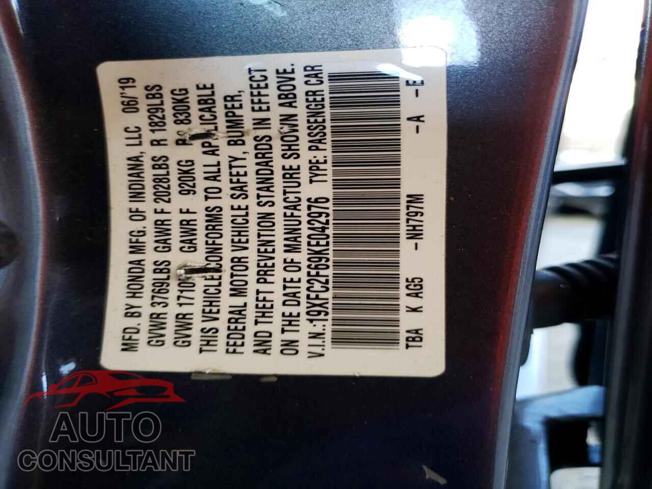 HONDA CIVIC 2019 - 19XFC2F69KE042976