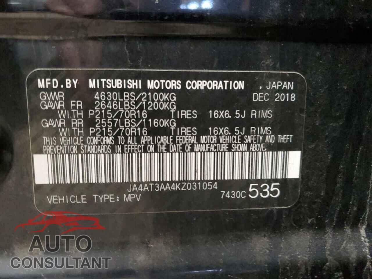 MITSUBISHI ECLIPSE 2019 - JA4AT3AA4KZ031054