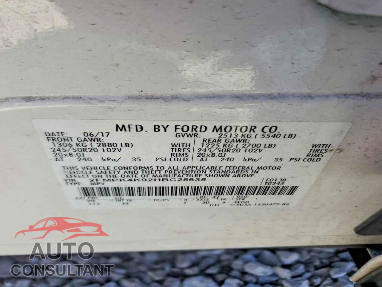 FORD EDGE 2017 - 2FMPK4K92HBC25635