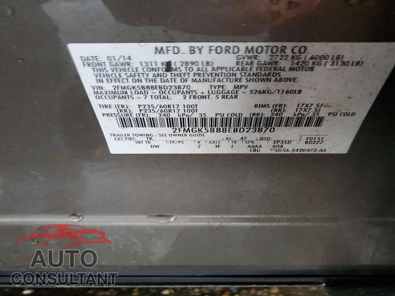 FORD FLEX 2014 - 2FMGK5B88EBD23870