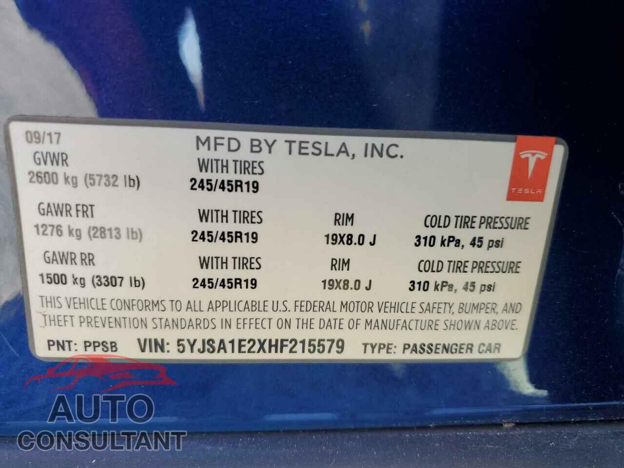 TESLA MODEL S 2017 - 5YJSA1E2XHF215579