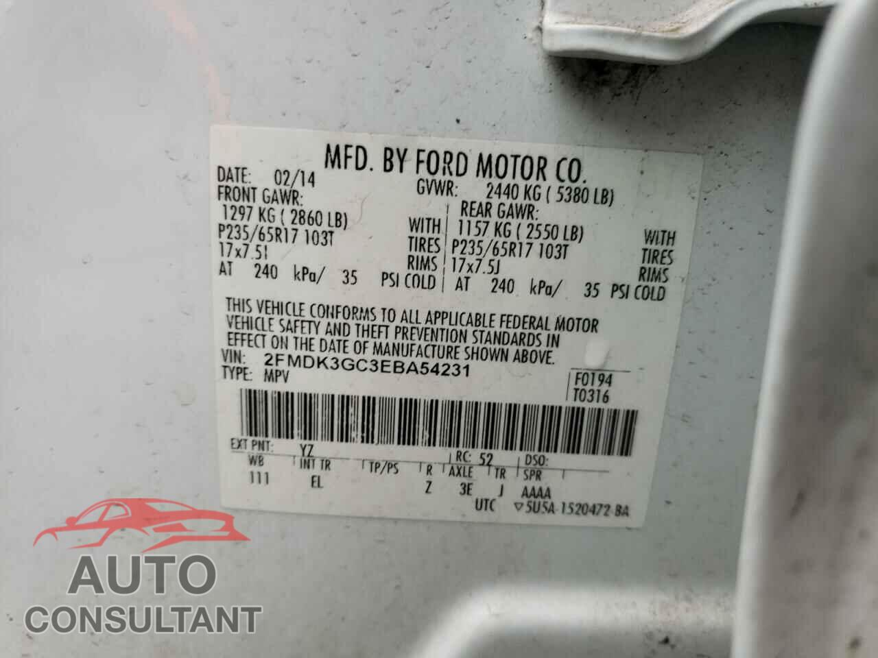 FORD EDGE 2014 - 2FMDK3GC3EBA54231