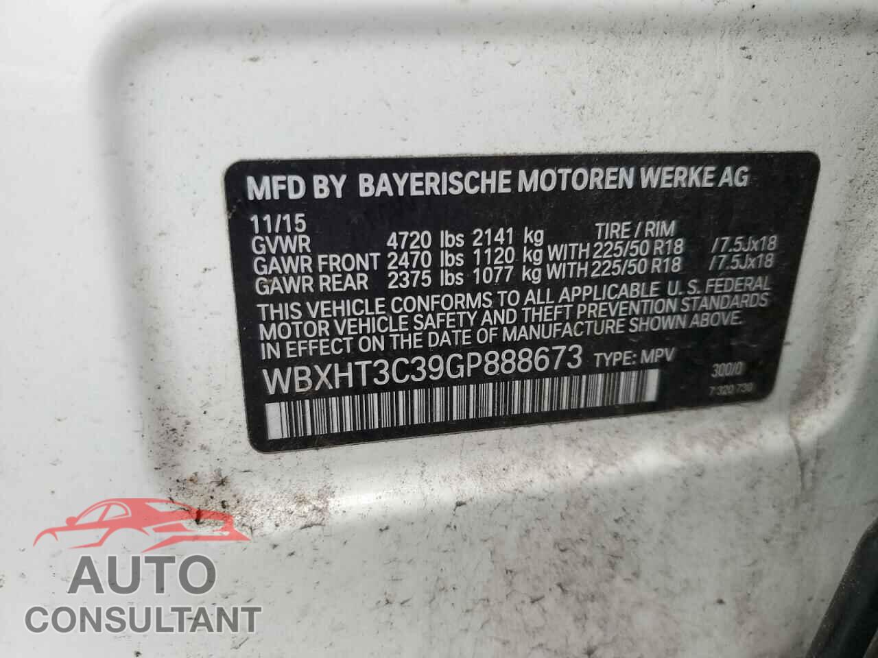 BMW X1 2016 - WBXHT3C39GP888673