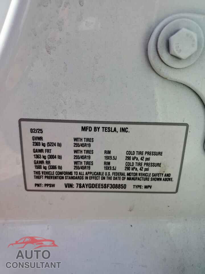 TESLA MODEL Y 2025 - 7SAYGDEE5SF308850