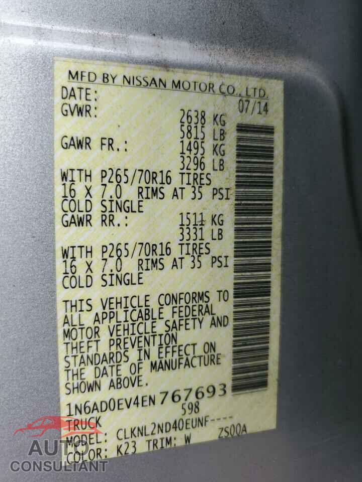 NISSAN FRONTIER 2014 - 1N6AD0EV4EN767693