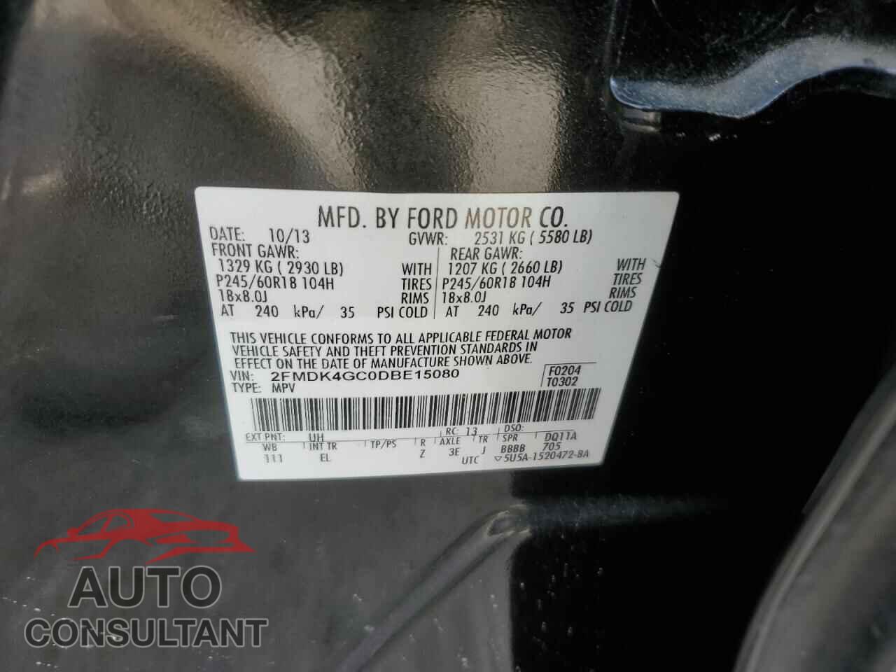 FORD EDGE 2013 - 2FMDK4GC0DBE15080