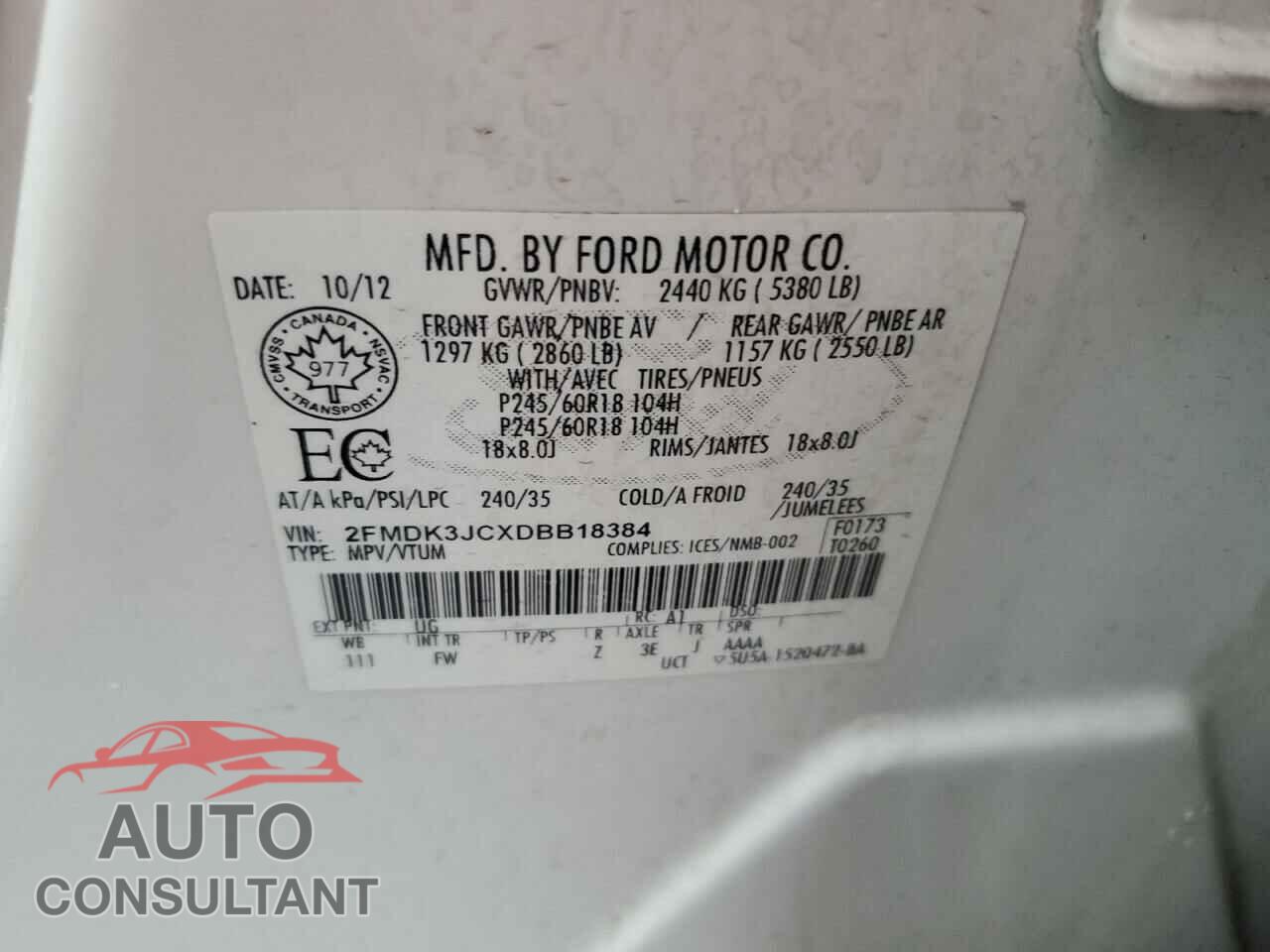 FORD EDGE 2013 - 2FMDK3JCXDBB18384