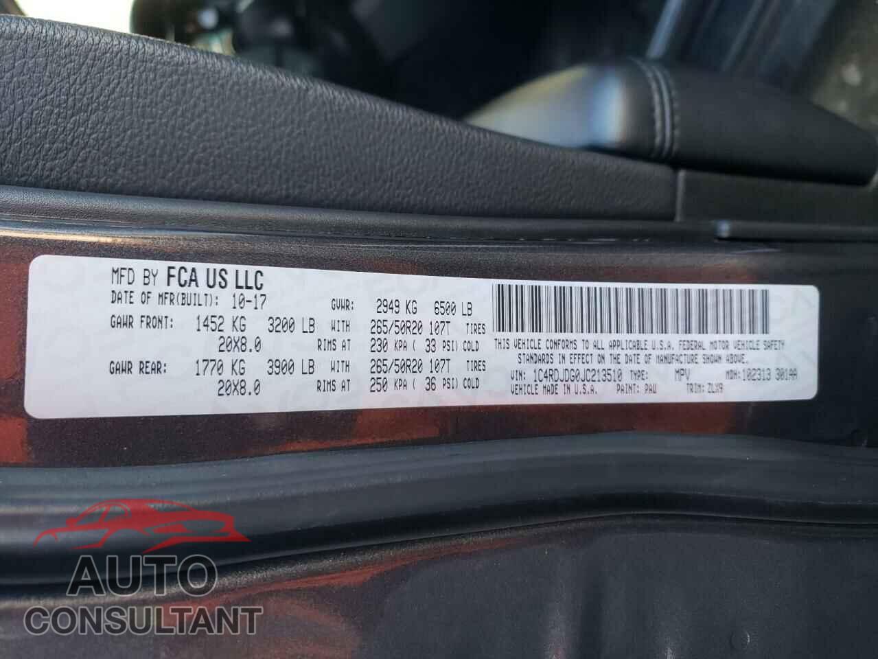 DODGE DURANGO 2018 - 1C4RDJDG0JC213510