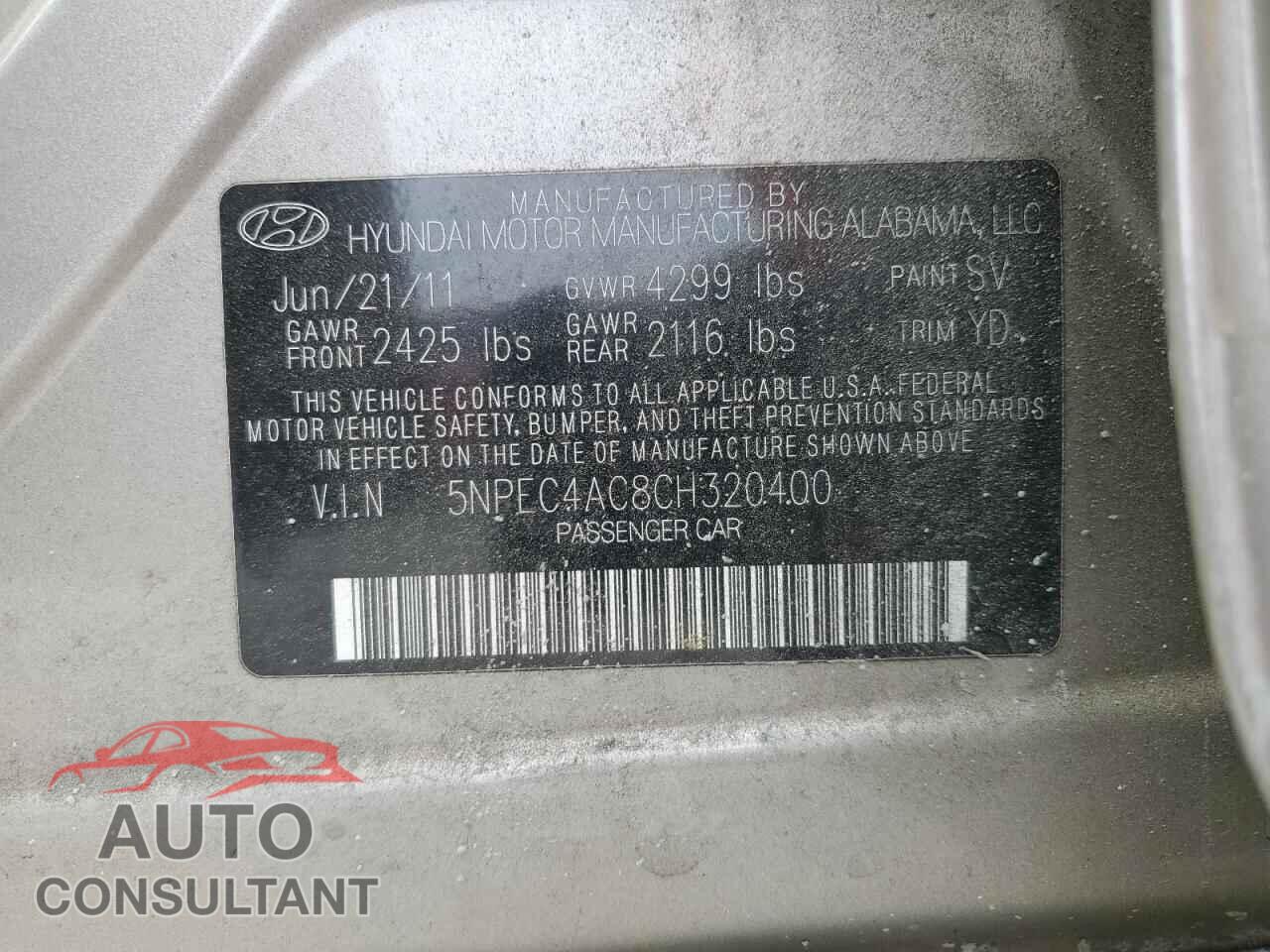HYUNDAI SONATA 2012 - 5NPEC4AC8CH320400