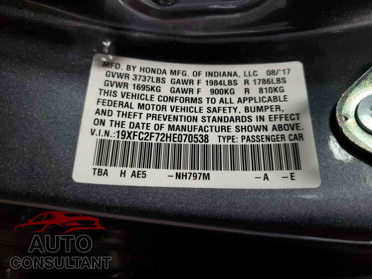 HONDA CIVIC 2017 - 19XFC2F72HE070538