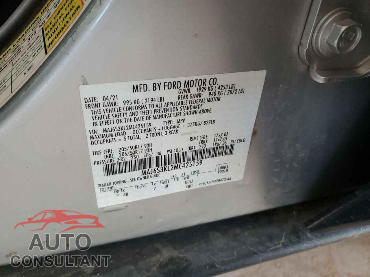 FORD ECOSPORT 2021 - MAJ6S3KL2MC425159