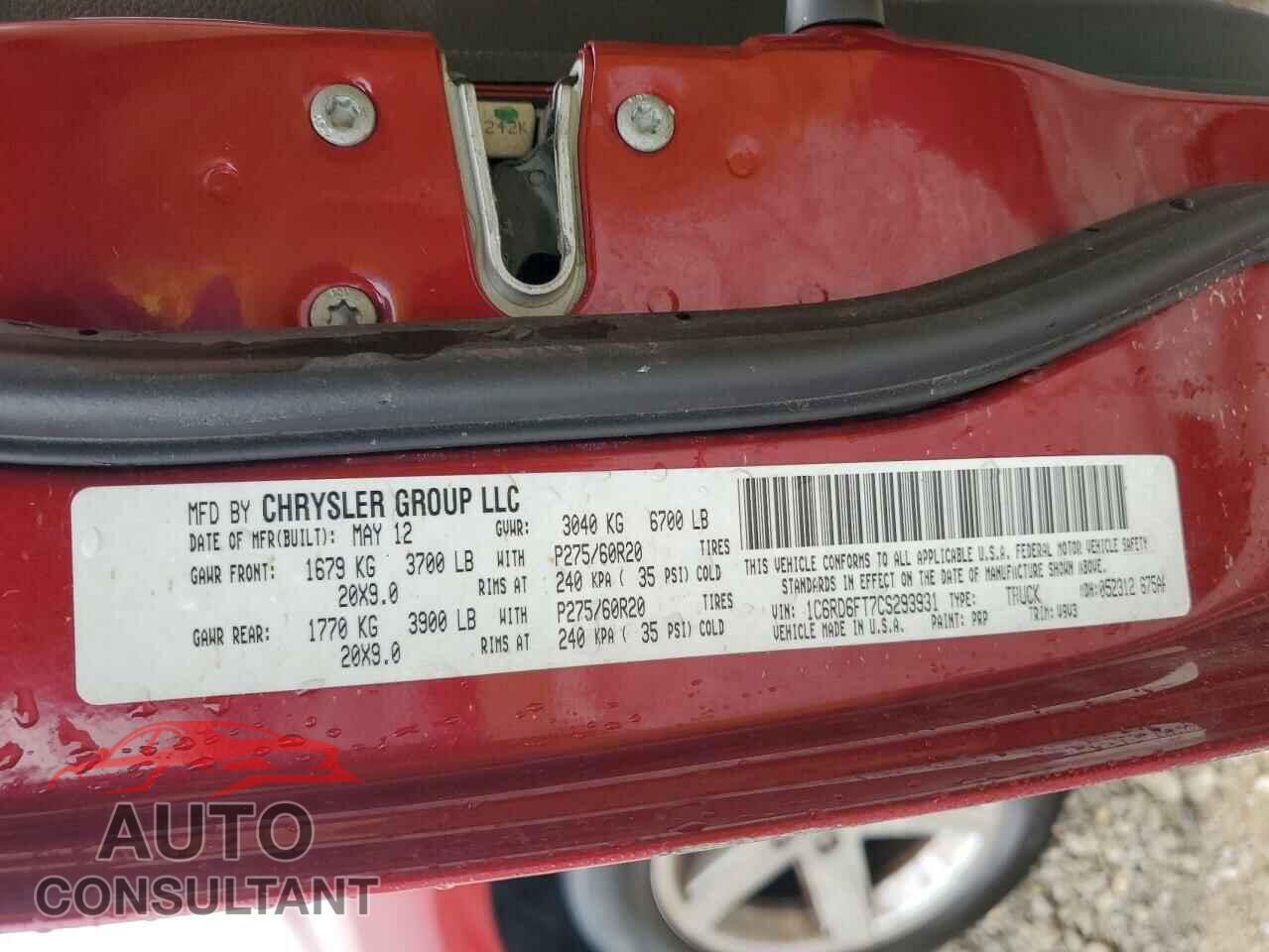 DODGE RAM 1500 2012 - 1C6RD6FT7CS293931