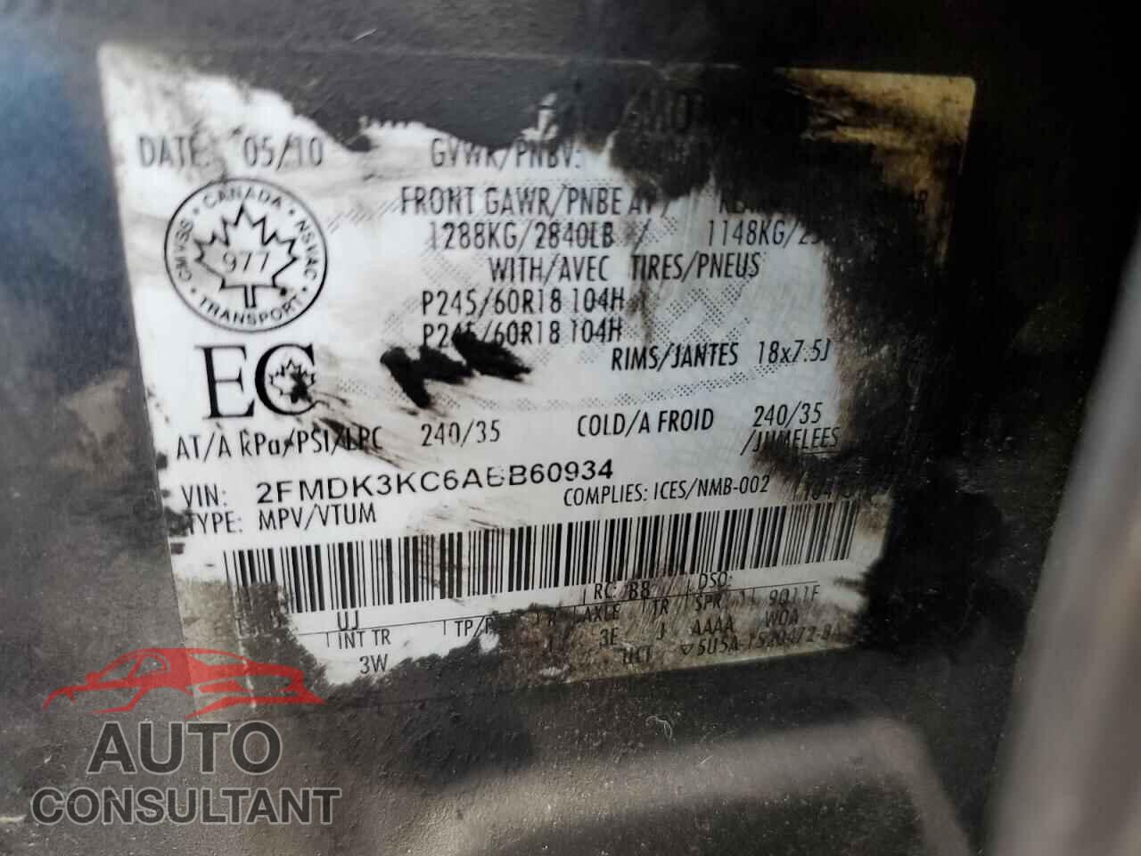 FORD EDGE 2010 - 2FMDK3KC6ABB60934