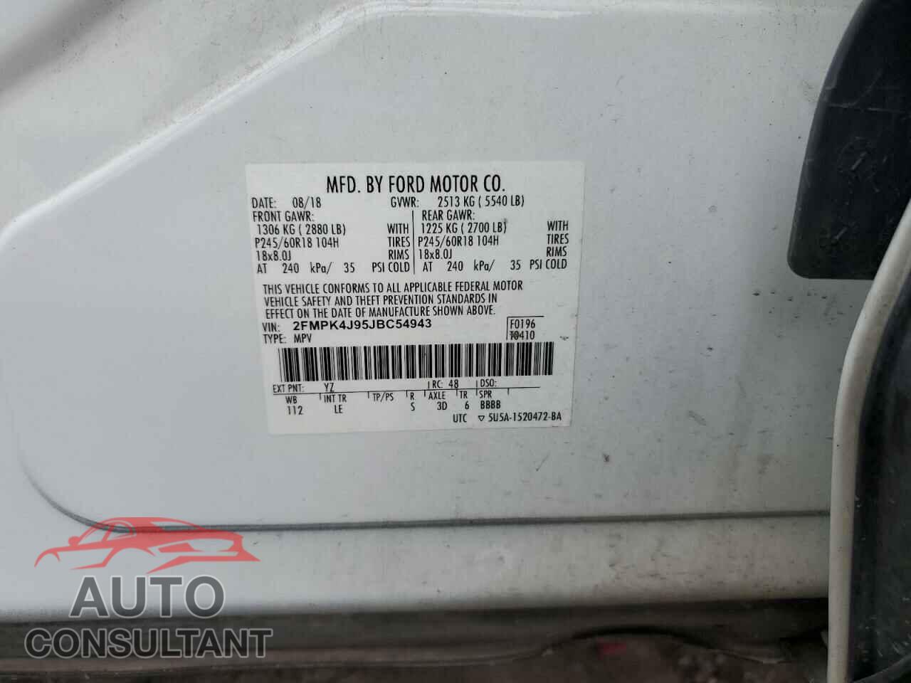 FORD EDGE 2018 - 2FMPK4J95JBC54943