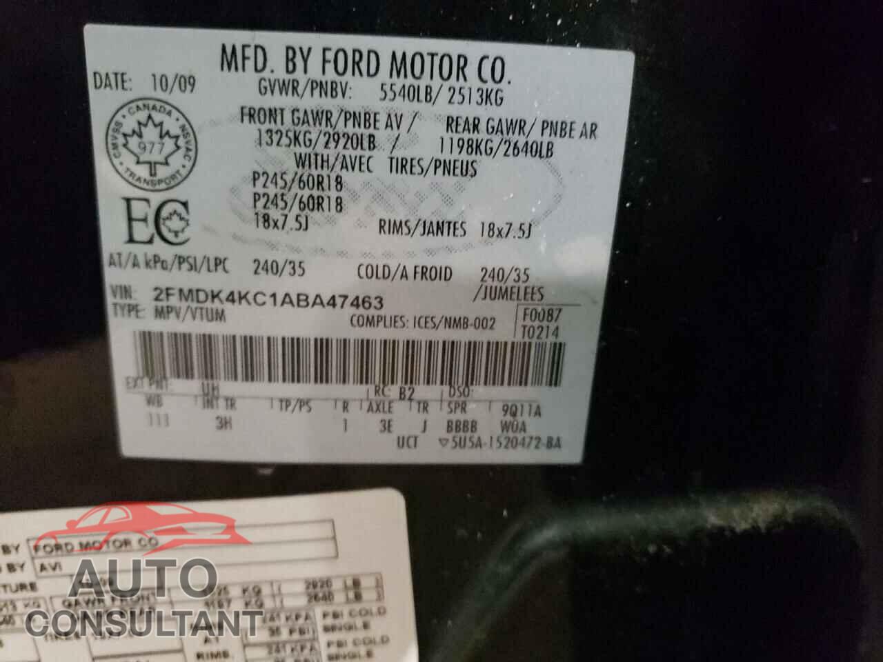 FORD EDGE 2010 - 2FMDK4KC1ABA47463