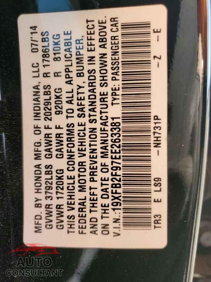 HONDA CIVIC 2014 - 19XFB2F97EE263381