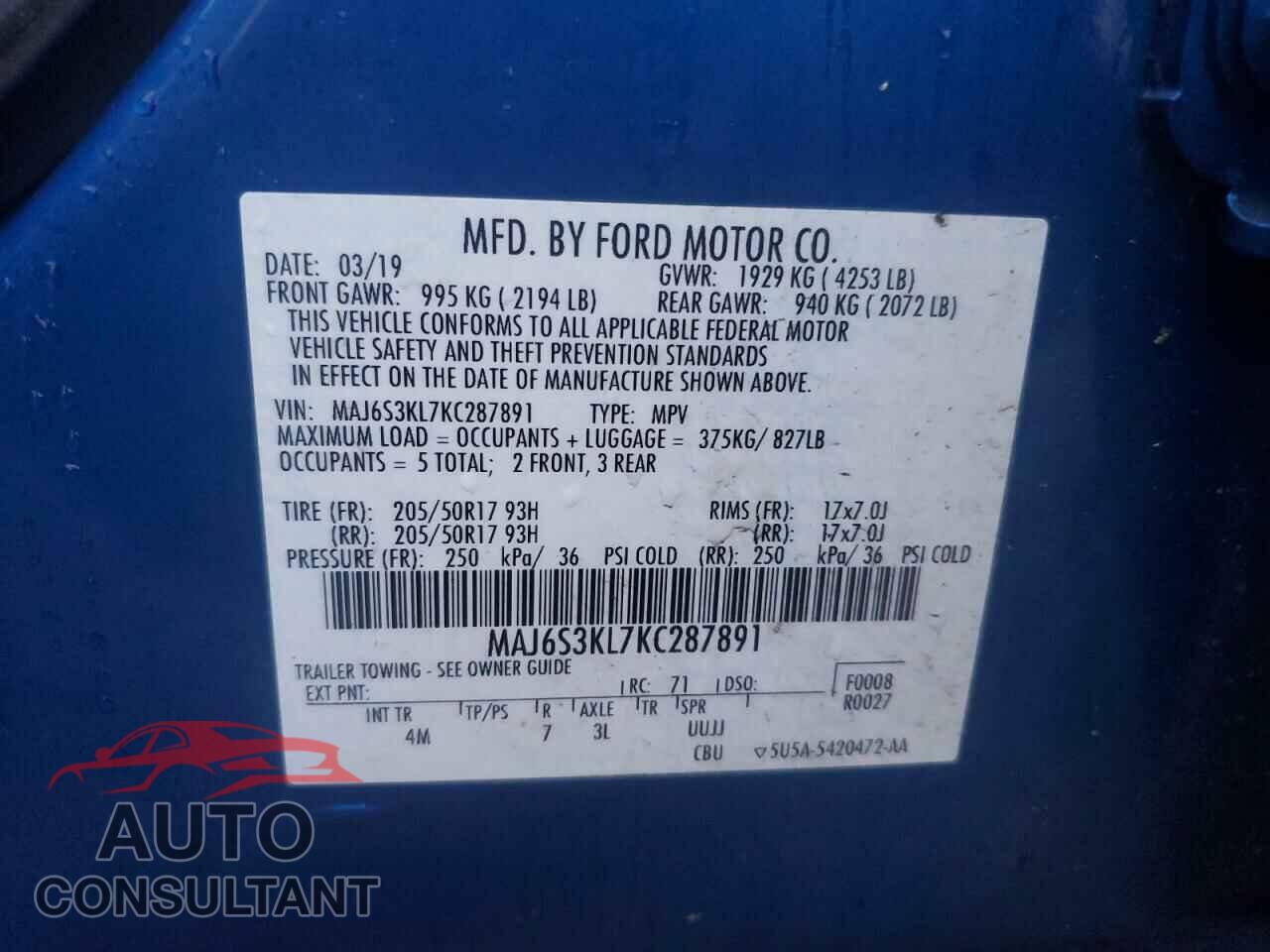 FORD ECOSPORT 2019 - MAJ6S3KL7KC287891