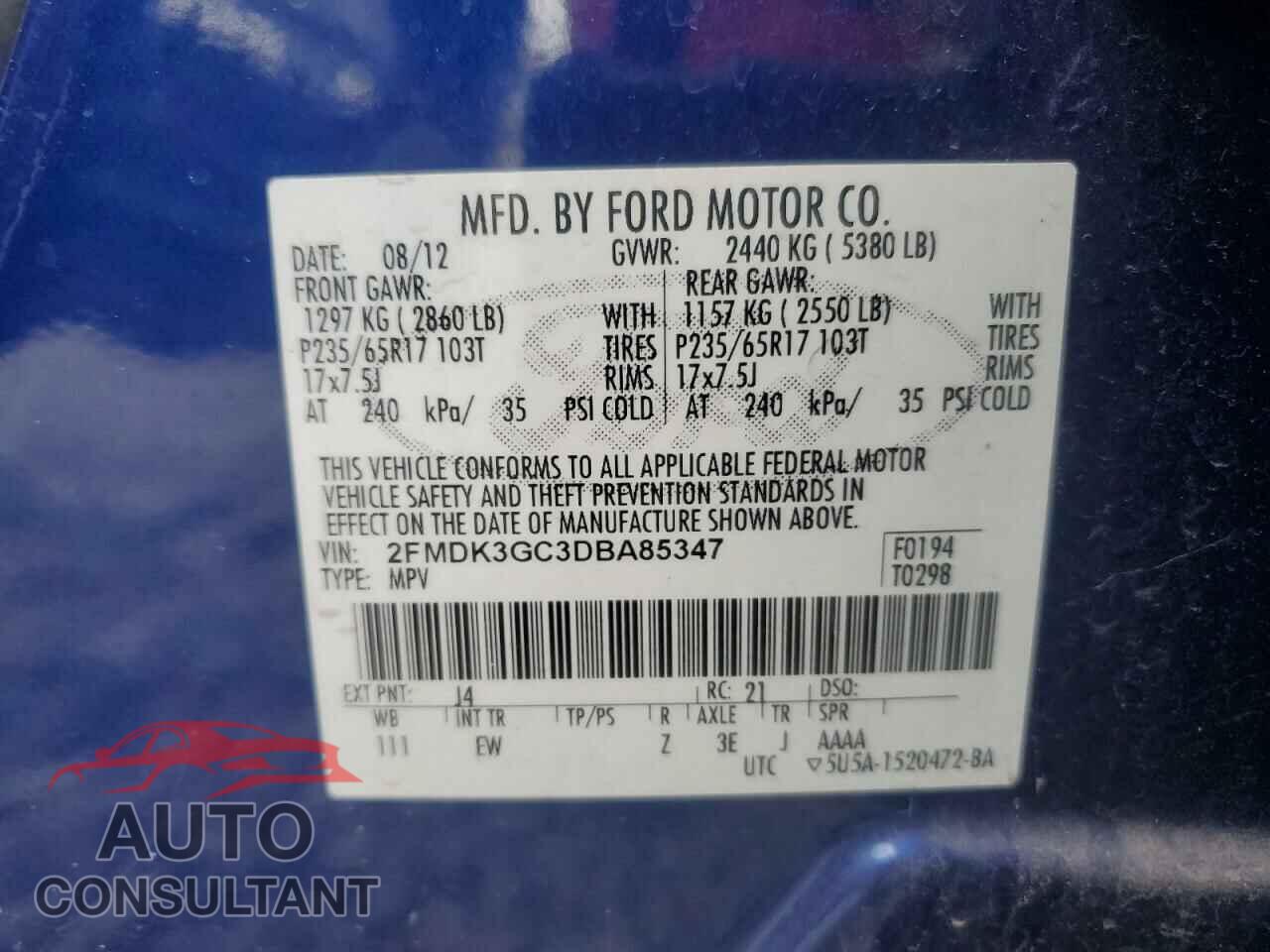 FORD EDGE 2013 - 2FMDK3GC3DBA85347