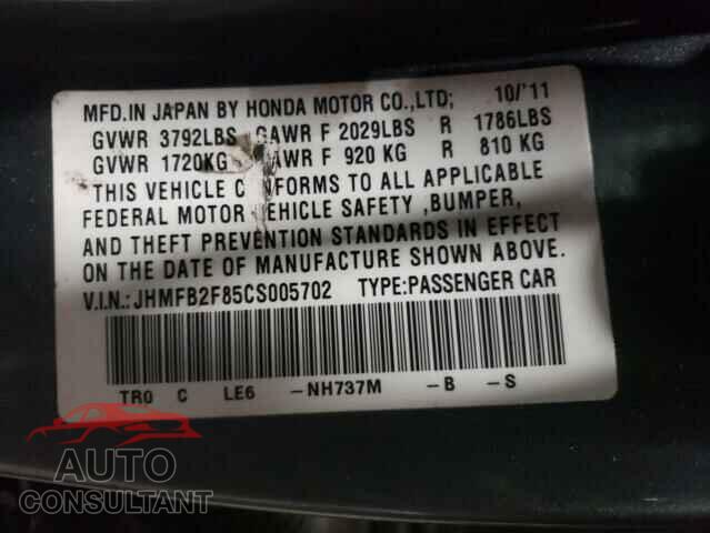HONDA CIVIC 2012 - JHMFB2F85CS005702