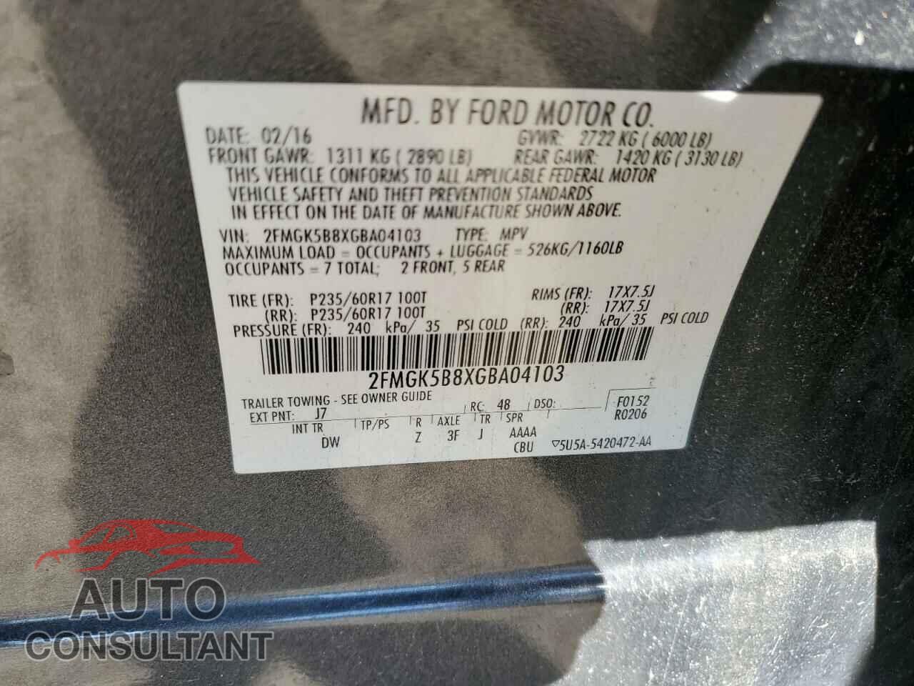 FORD FLEX 2016 - 2FMGK5B8XGBA04103