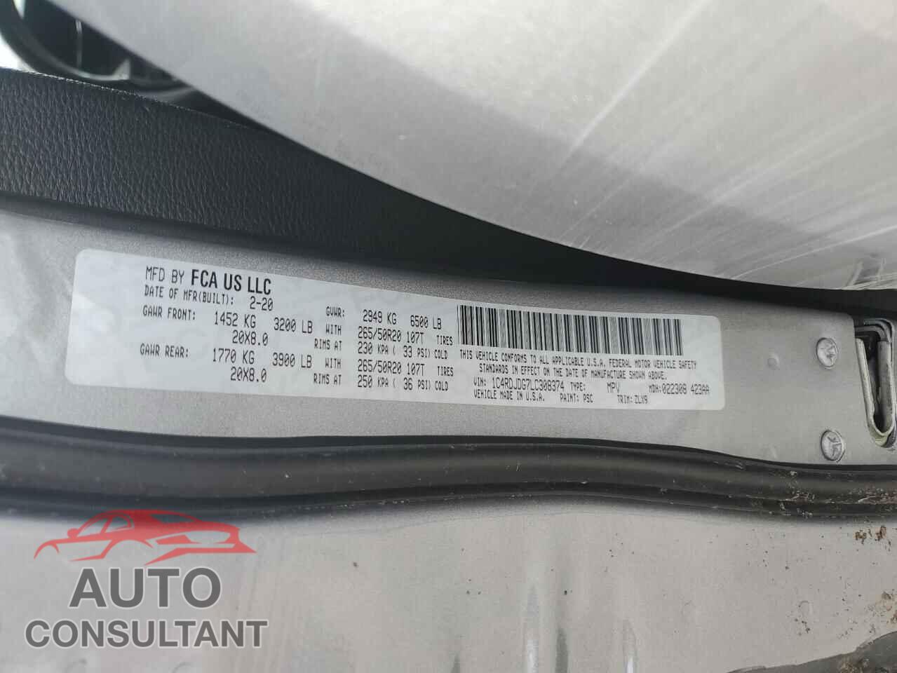 DODGE DURANGO 2020 - 1C4RDJDG7LC308374