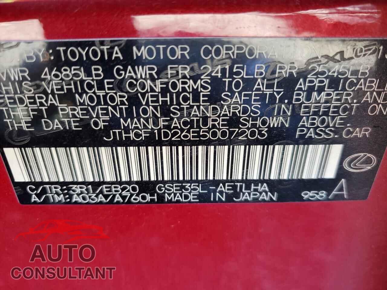 LEXUS IS 2014 - JTHCF1D26E5007203