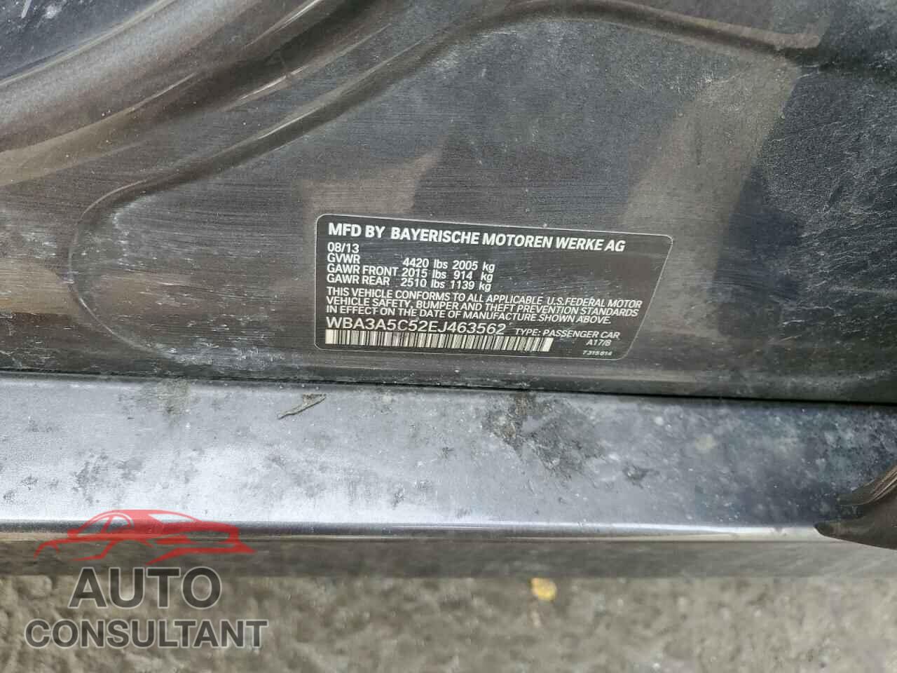 BMW 3 SERIES 2014 - WBA3A5C52EJ463562