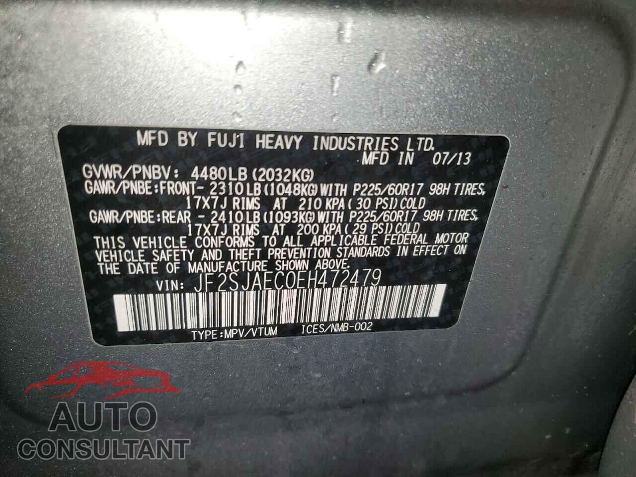 SUBARU FORESTER 2014 - JF2SJAEC0EH472479