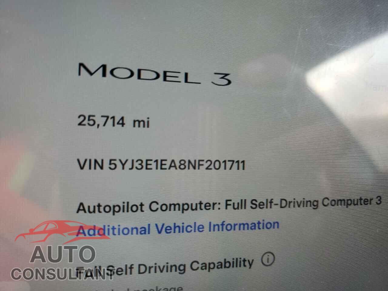 TESLA MODEL 3 2022 - 5YJ3E1EA8NF201711