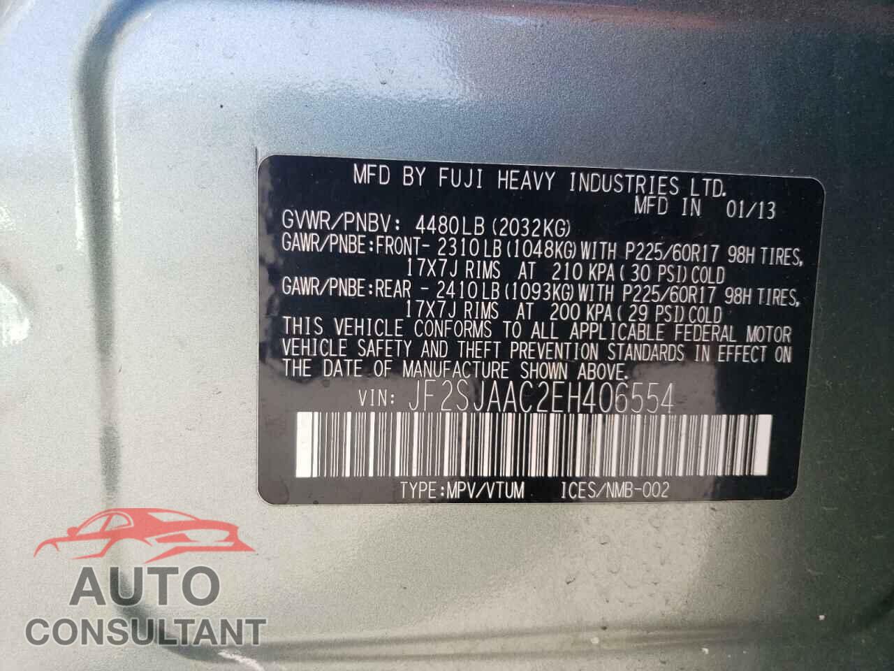 SUBARU FORESTER 2014 - JF2SJAAC2EH406554