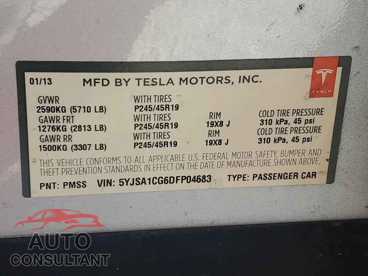 TESLA MODEL S 2013 - 5YJSA1CG6DFP04683