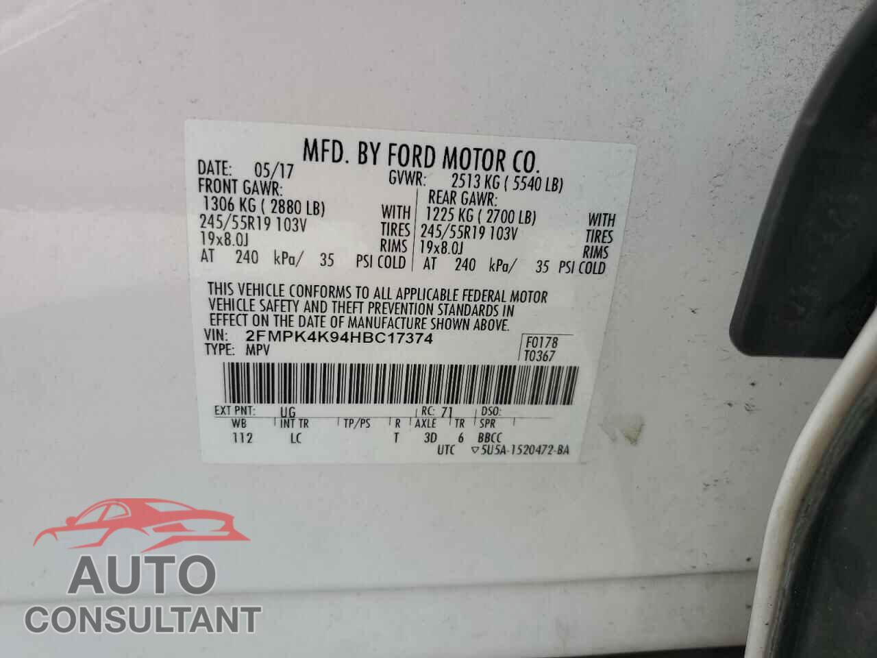 FORD EDGE 2017 - 2FMPK4K94HBC17374