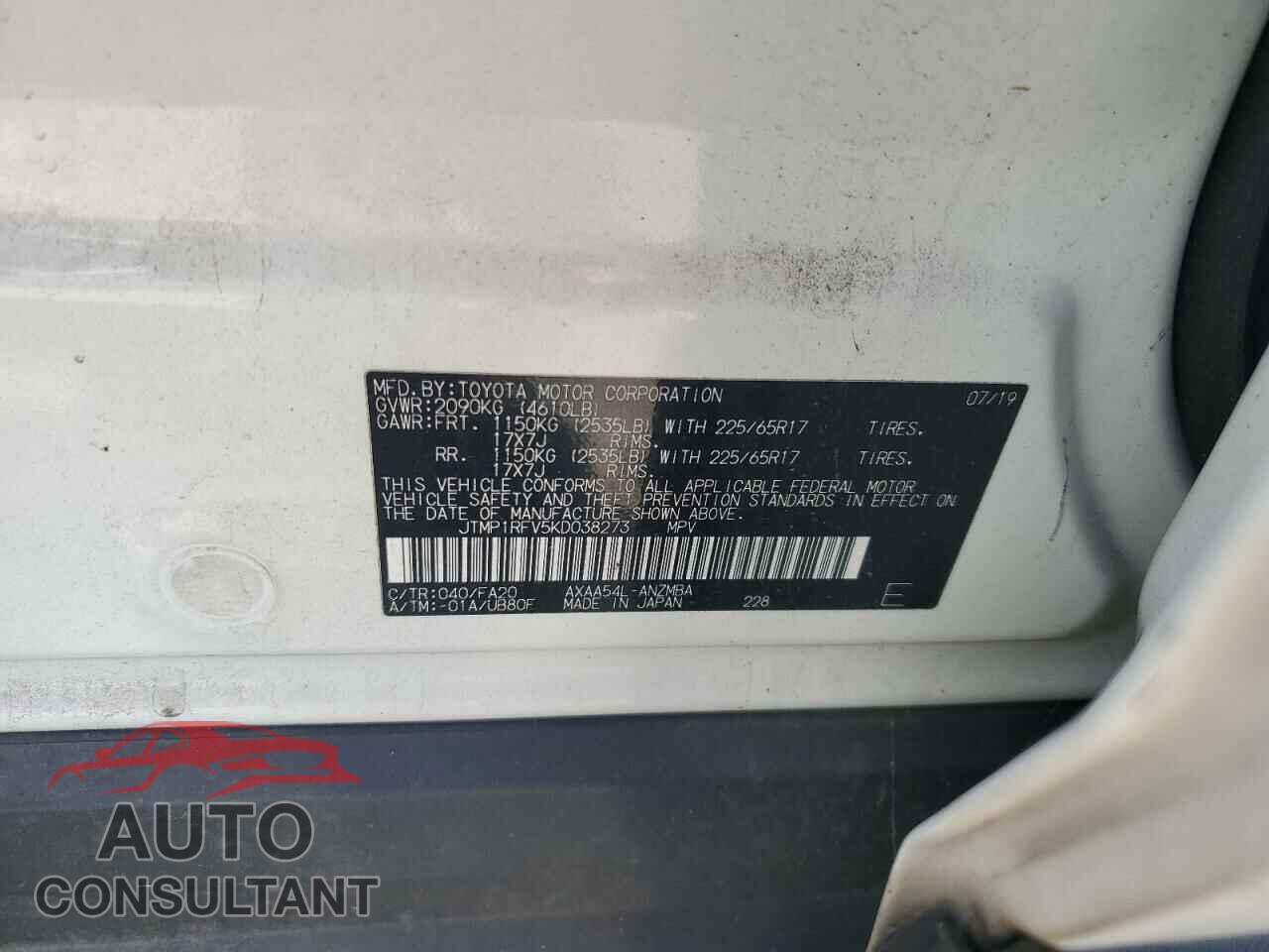 TOYOTA RAV4 2019 - JTMP1RFV5KD038273