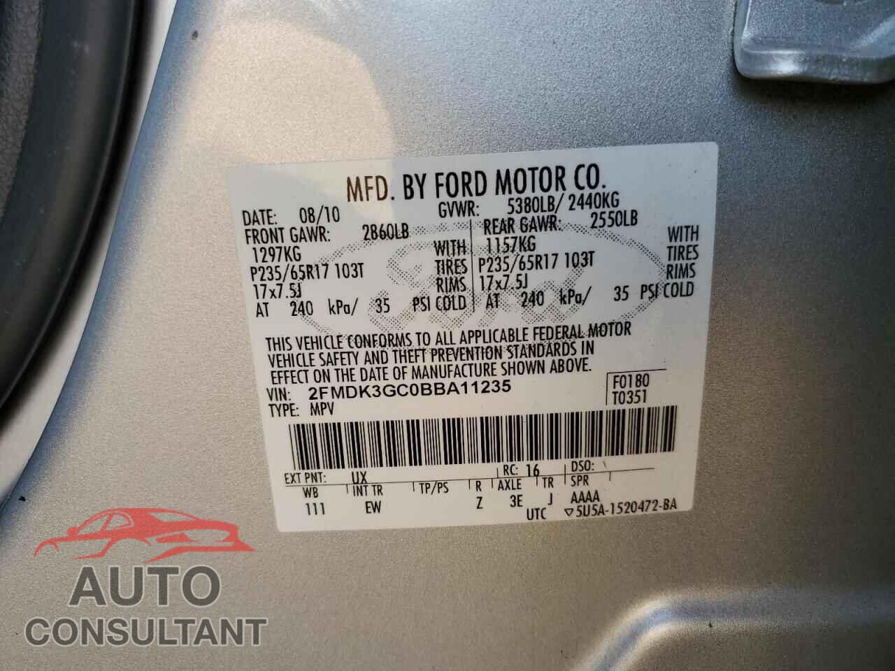 FORD EDGE 2011 - 2FMDK3GC0BBA11235