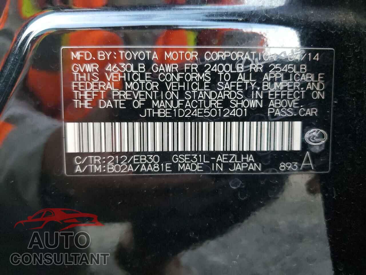 LEXUS IS 2014 - JTHBE1D24E5012401