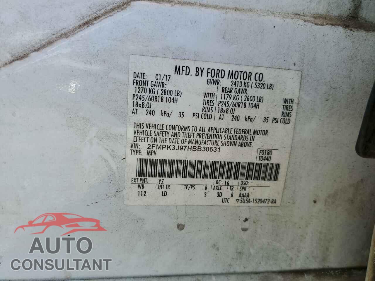 FORD EDGE 2017 - 2FMPK3J97HBB30631