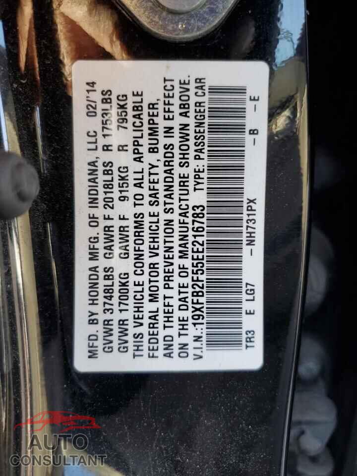 HONDA CIVIC 2014 - 19XFB2F55EE216783