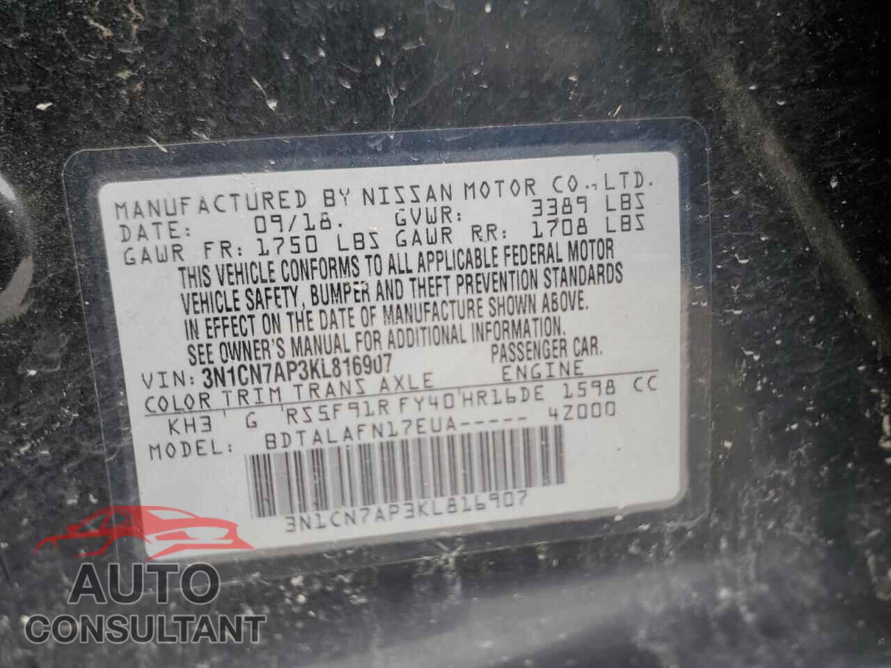 NISSAN VERSA 2019 - 3N1CN7AP3KL816907