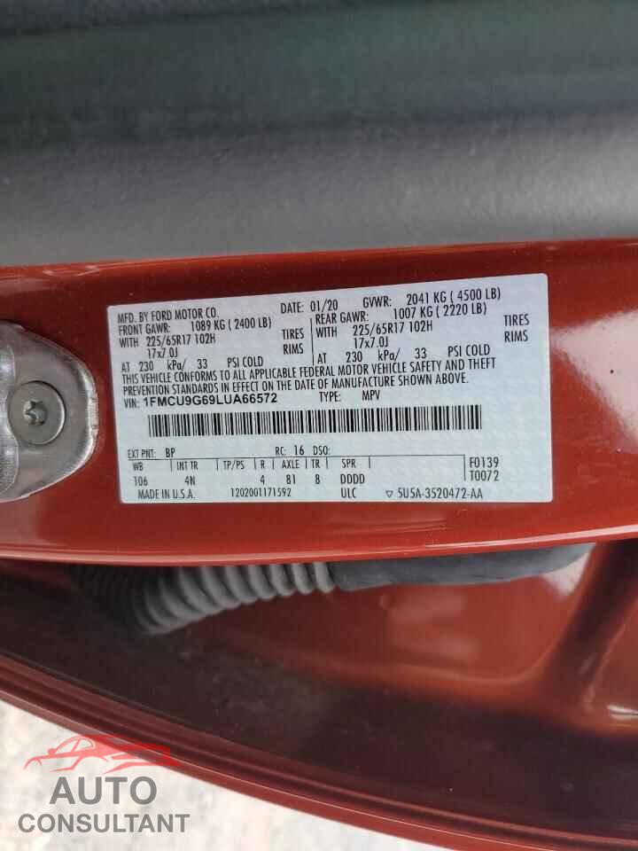 FORD ESCAPE 2020 - 1FMCU9G69LUA66572
