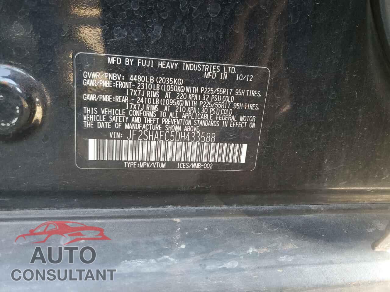 SUBARU FORESTER 2013 - JF2SHAEC5DH433588