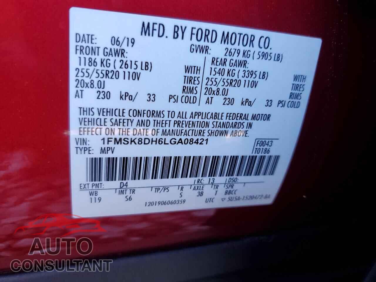 FORD EXPLORER 2020 - 1FMSK8DH6LGA08421