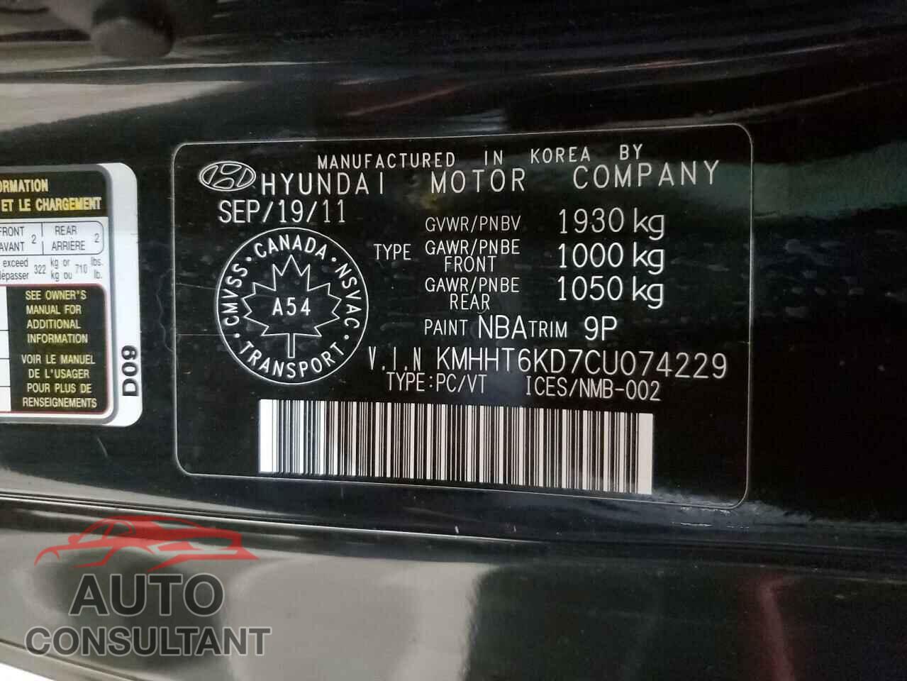 HYUNDAI GENESIS 2012 - KMHHT6KD7CU074229